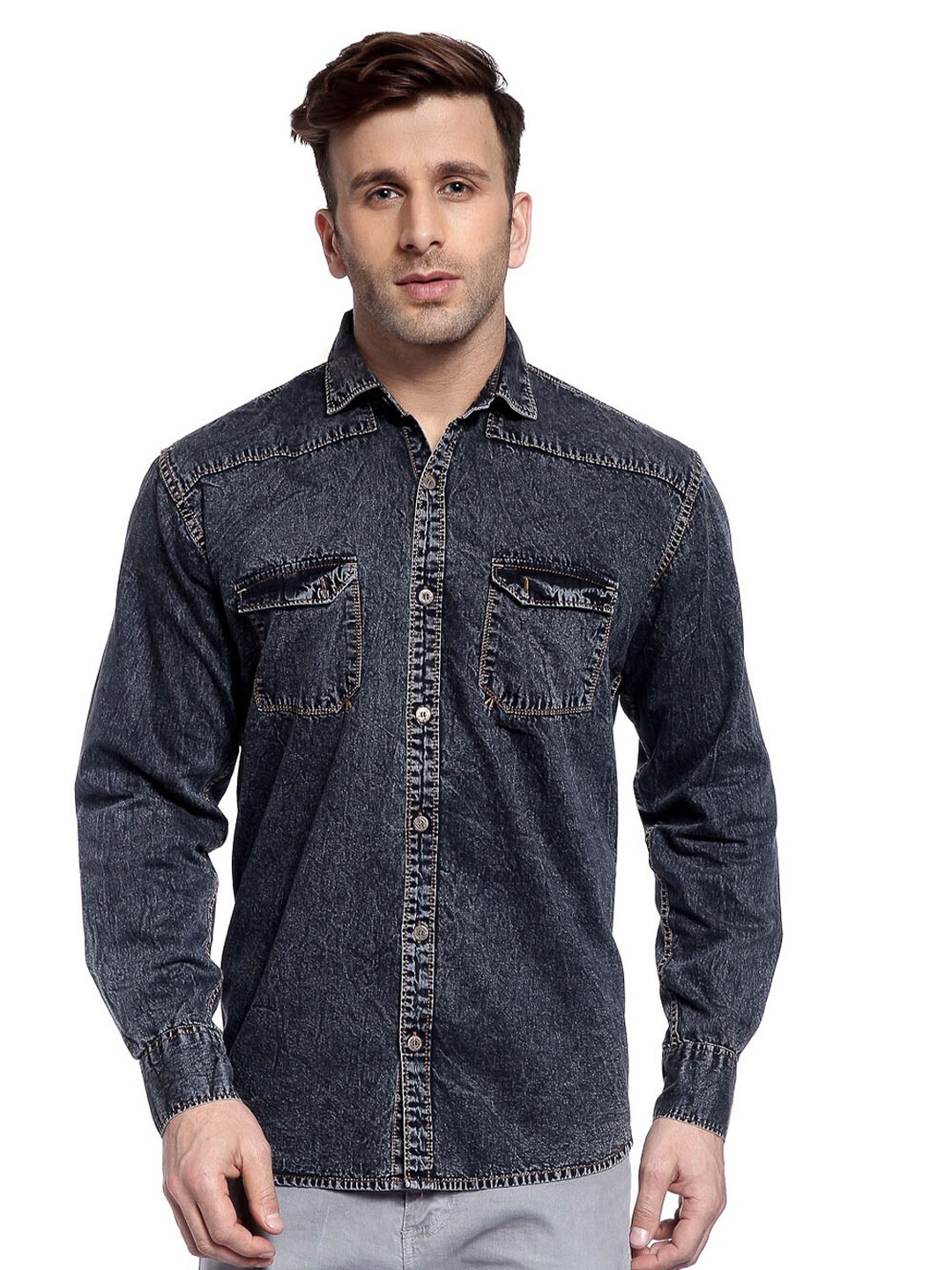 

hangup plus Slim Fit Casual Denim Shirt, Grey