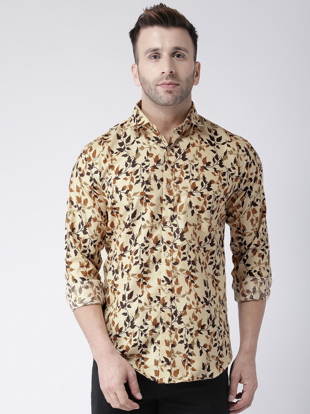 

hangup plus Slim Fit Floral Printed Casual Shirt, Beige