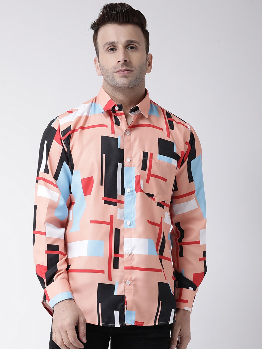 

hangup plus Slim Fit Geometric Printed Casual Shirt, Peach