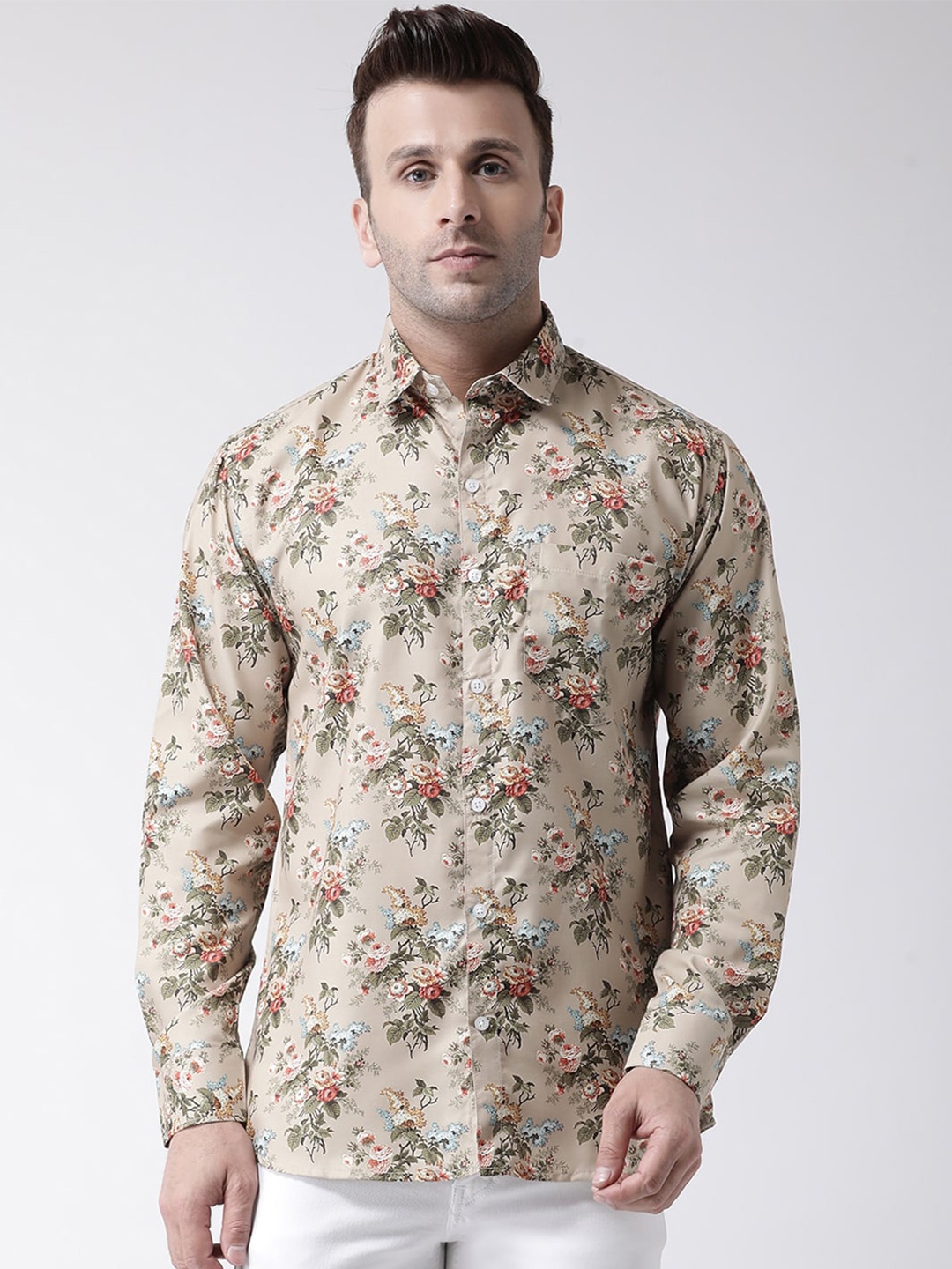 

hangup plus Slim Fit Floral Printed Casual Shirt, Beige