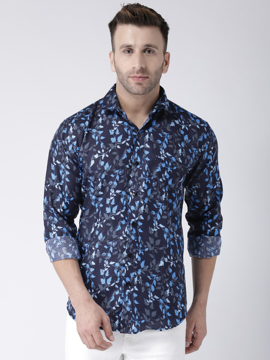 

hangup plus Floral Printed Slim Fit Casual Shirt, Navy blue