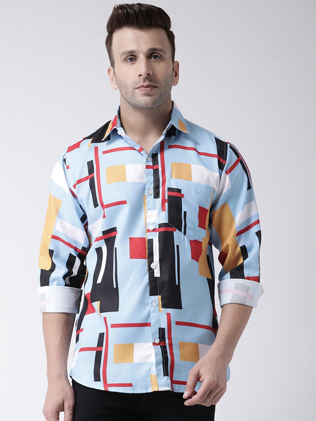 

hangup plus Slim Fit Geometric Printed Casual Shirt, Blue