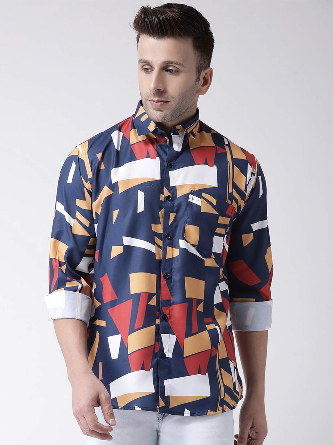 

hangup plus Slim Fit Geometric Printed Casual Shirt, Navy blue