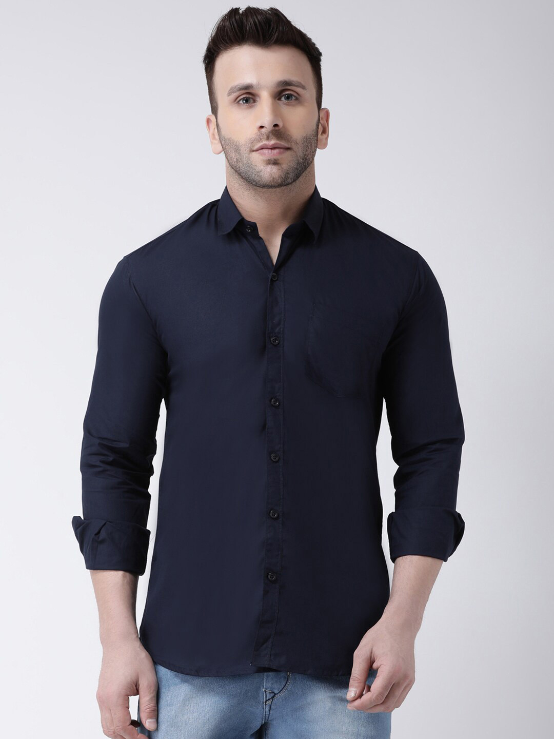 

hangup plus Slim Fit Cotton Casual Shirt, Navy blue