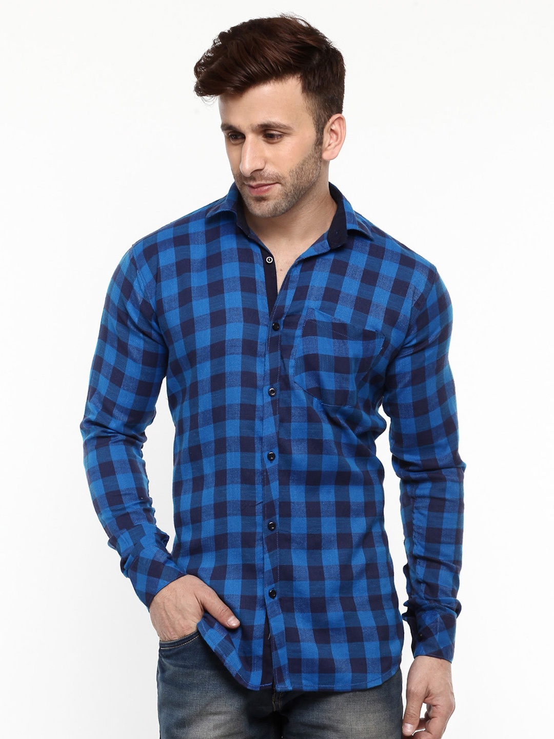 

hangup plus Slim Fit Buffalo Checked Casual Shirt, Blue