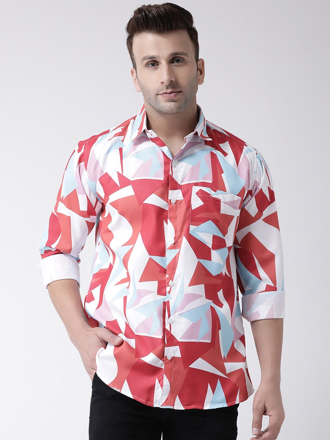 

hangup plus Slim Fit Abstract Printed Casual Cotton Shirt, Red