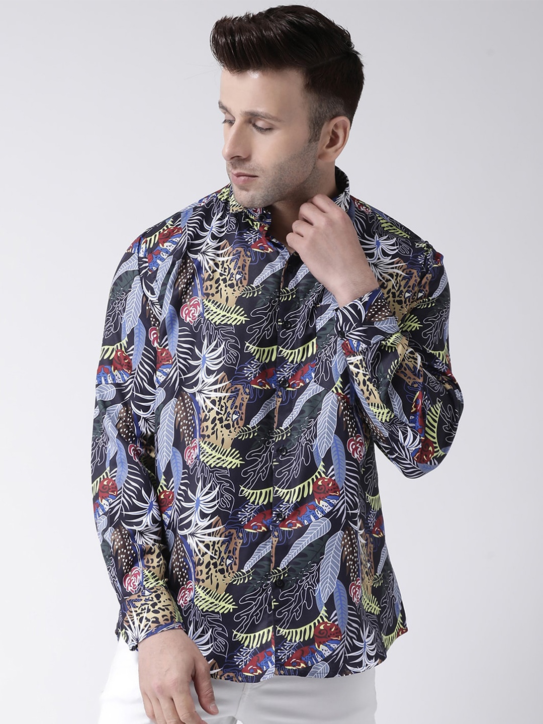 

hangup plus Slim Fit Floral Printed Casual Shirt, Black