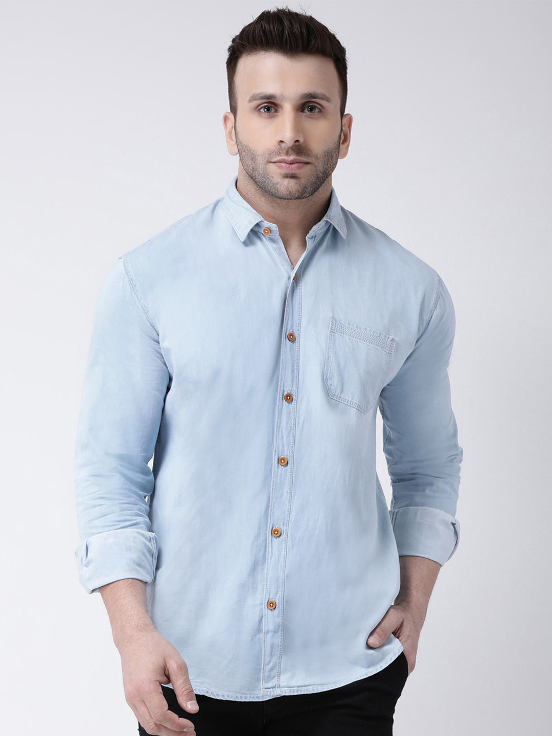 

hangup plus Slim Fit Faded Chambray Casual Shirt, Blue