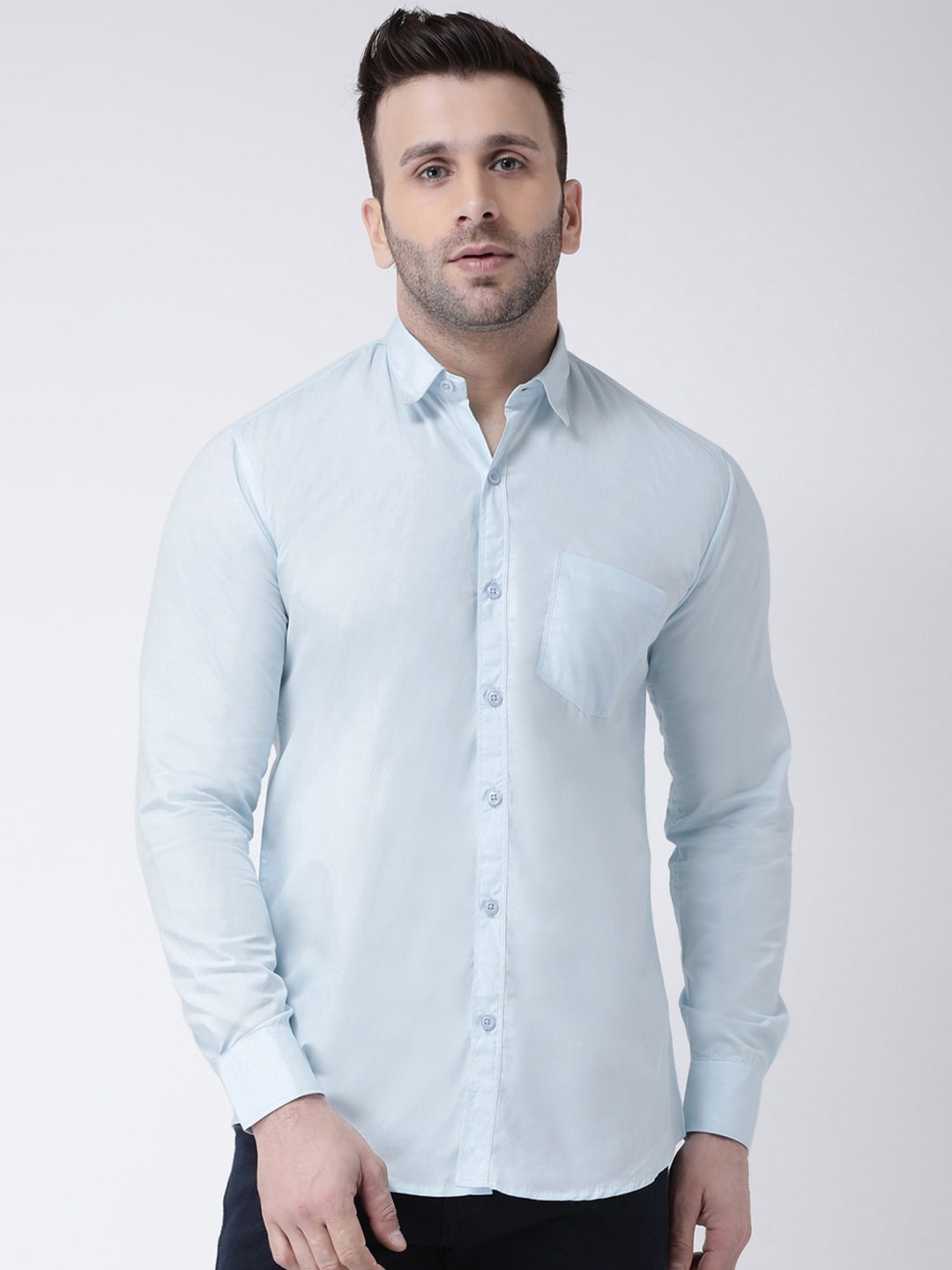 

hangup plus Slim Fit Spread Collar Cotton Casual Shirt, Blue