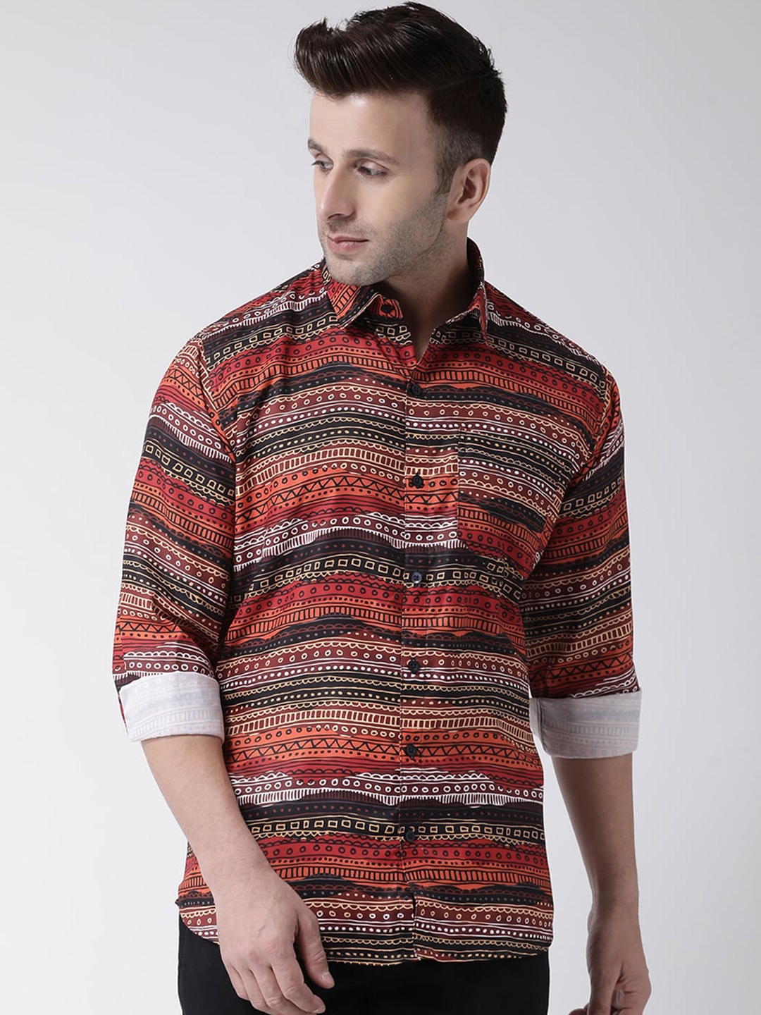 

hangup plus Slim Fit Ethnic Motifs Printed Casual Shirt, Brown