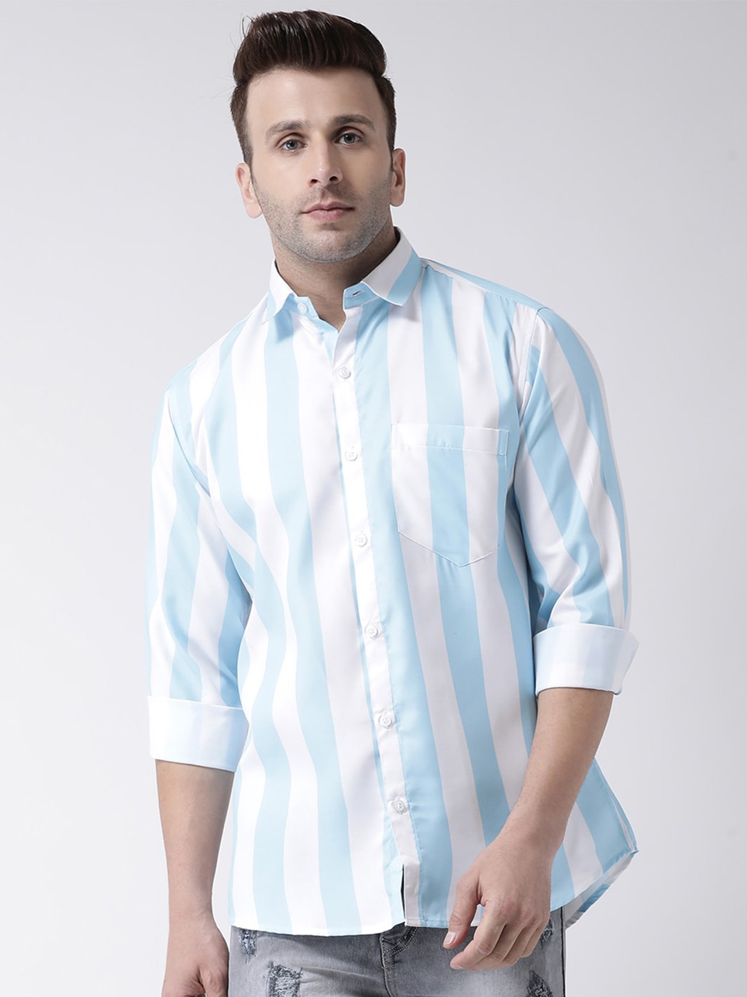 

hangup plus Slim Fit Vertical Striped Casual Shirt, White