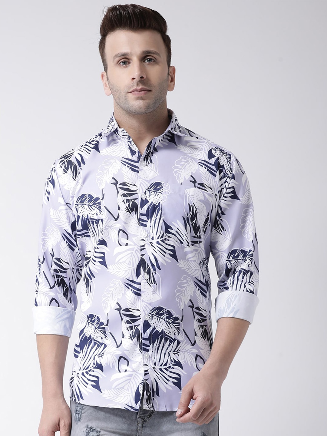 

hangup plus Slim Fit Tropical Printed Casual Shirt, Grey