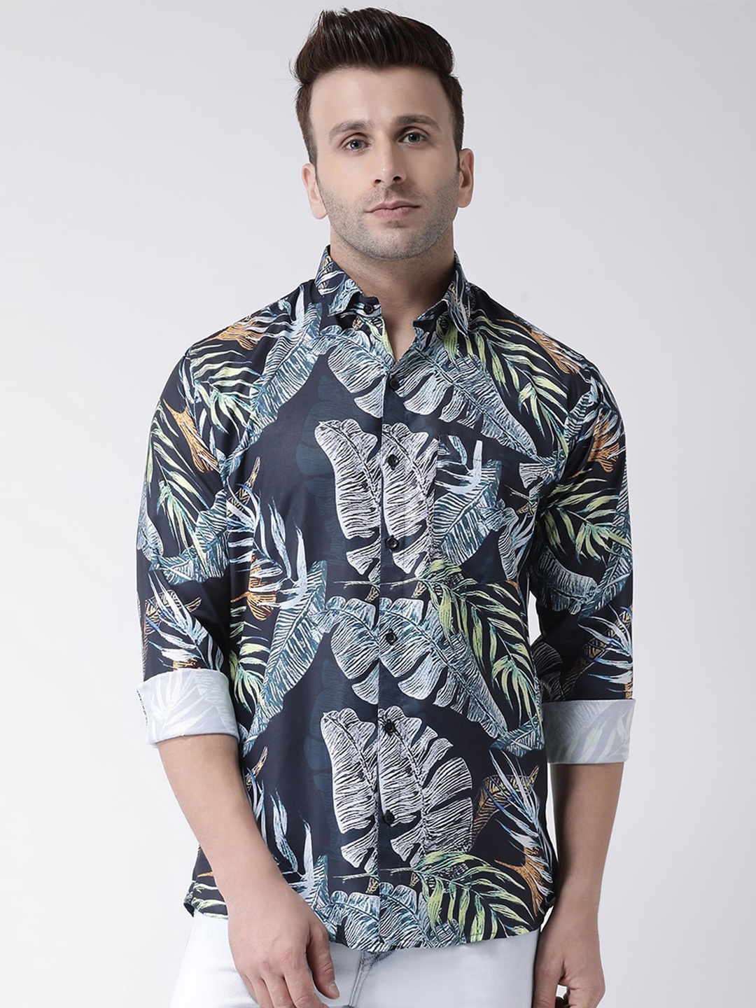 

hangup plus Slim Fit Tropical Printed Casual Shirt, Grey