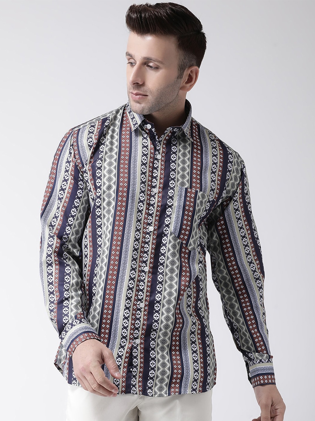 

hangup plus Slim Fit Ethnic Motifs Printed Casual Shirt, White