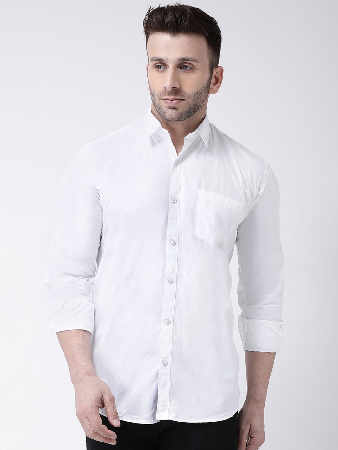 

hangup plus Slim Fit Spread Collar Cotton Casual Shirt, White