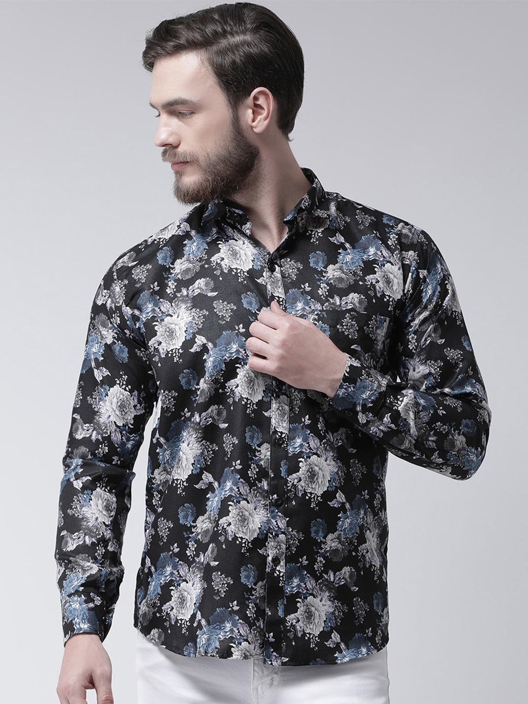 

hangup plus Slim Fit Floral Printed Casual Shirt, Black