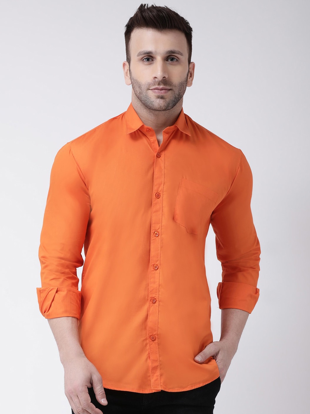 

hangup plus Slim Fit Spread Collar Cotton Casual Shirt, Orange