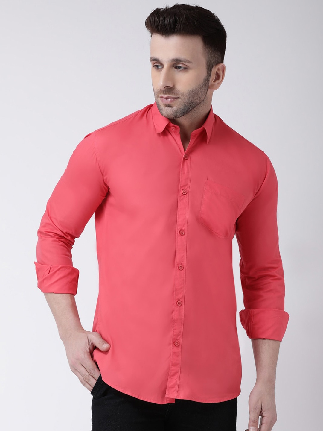 

hangup plus Slim Fit Spread Collar Cotton Casual Shirt, Red