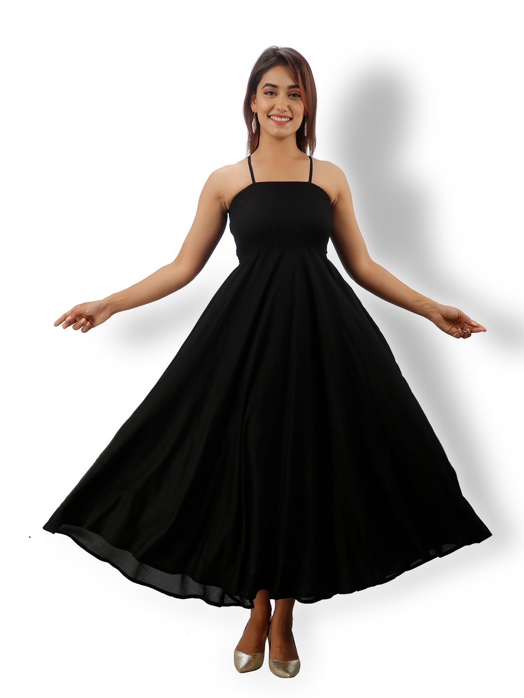 

KALINI Smocked Maxi Fit & Flare Dress, Black