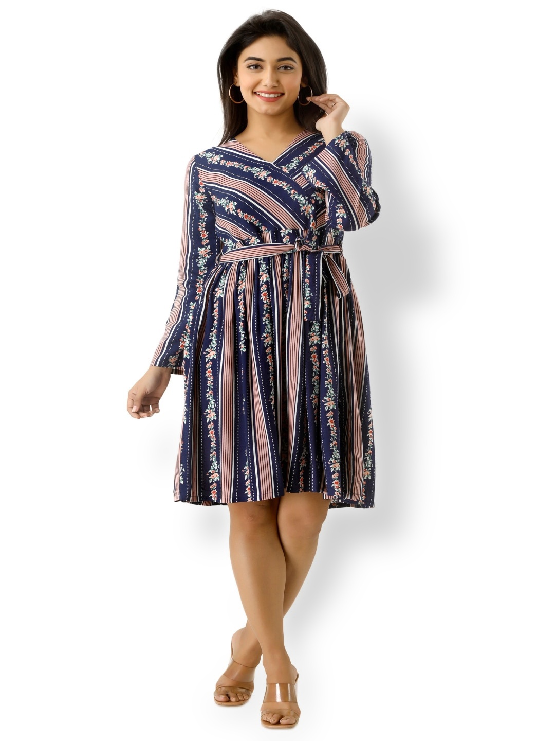 

KALINI Floral Printed V-Neck Dress, Navy blue