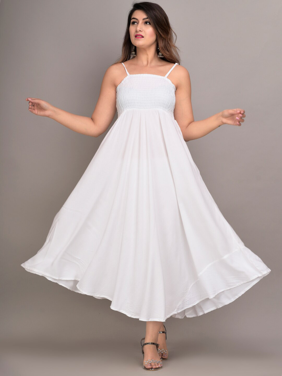 

KALINI Smocked Maxi Fit & Flare Dress, White