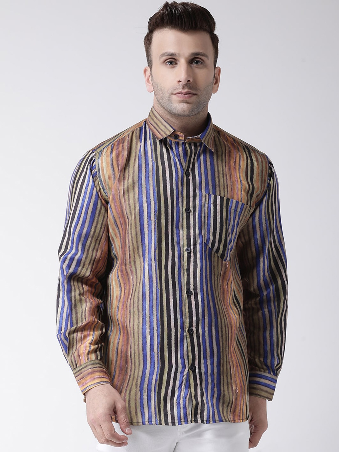 

hangup trend Striped Slim Fit Casual Shirt, Camel brown