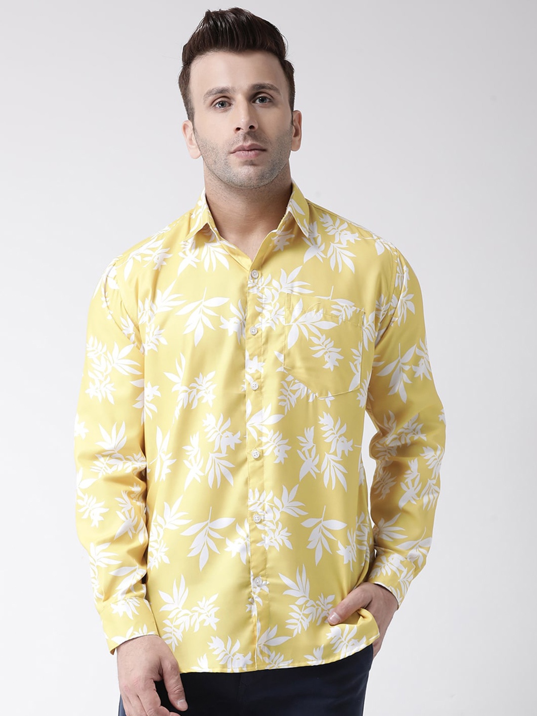 

hangup trend Men Slim Fit Floral Printed Casual Shirt, Yellow