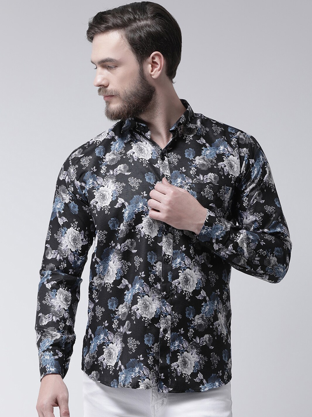

hangup trend Slim Fit Floral Printed Casual Shirt, Black