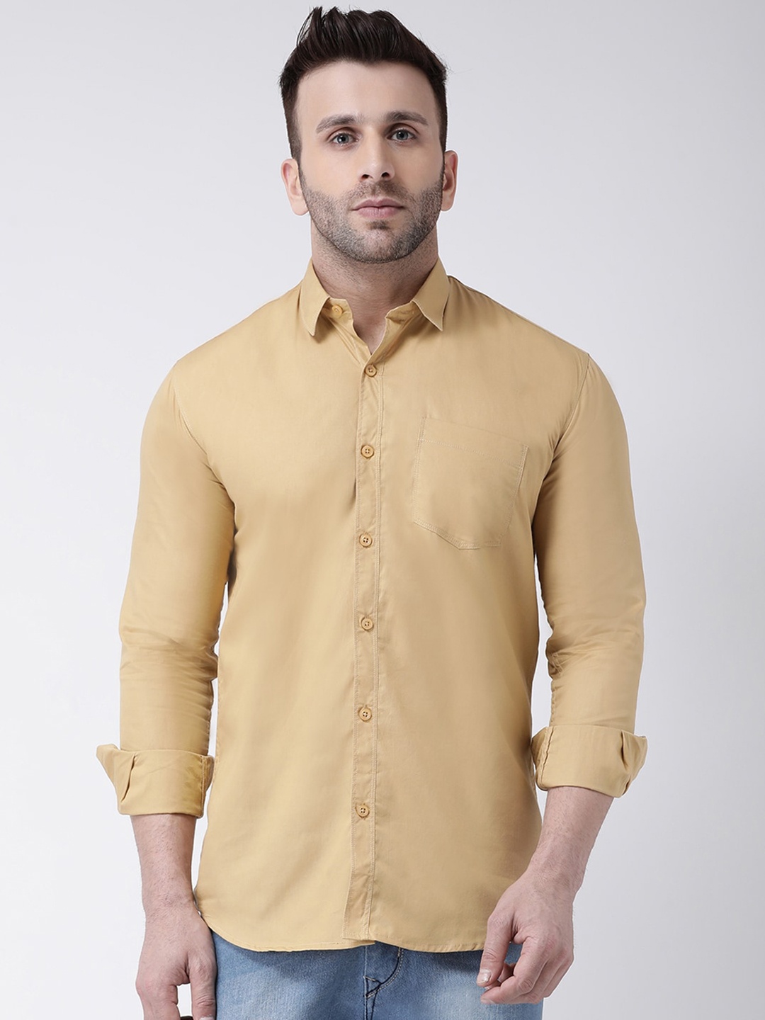 

hangup trend Slim Fit Casual Pure Cotton Shirt, Khaki