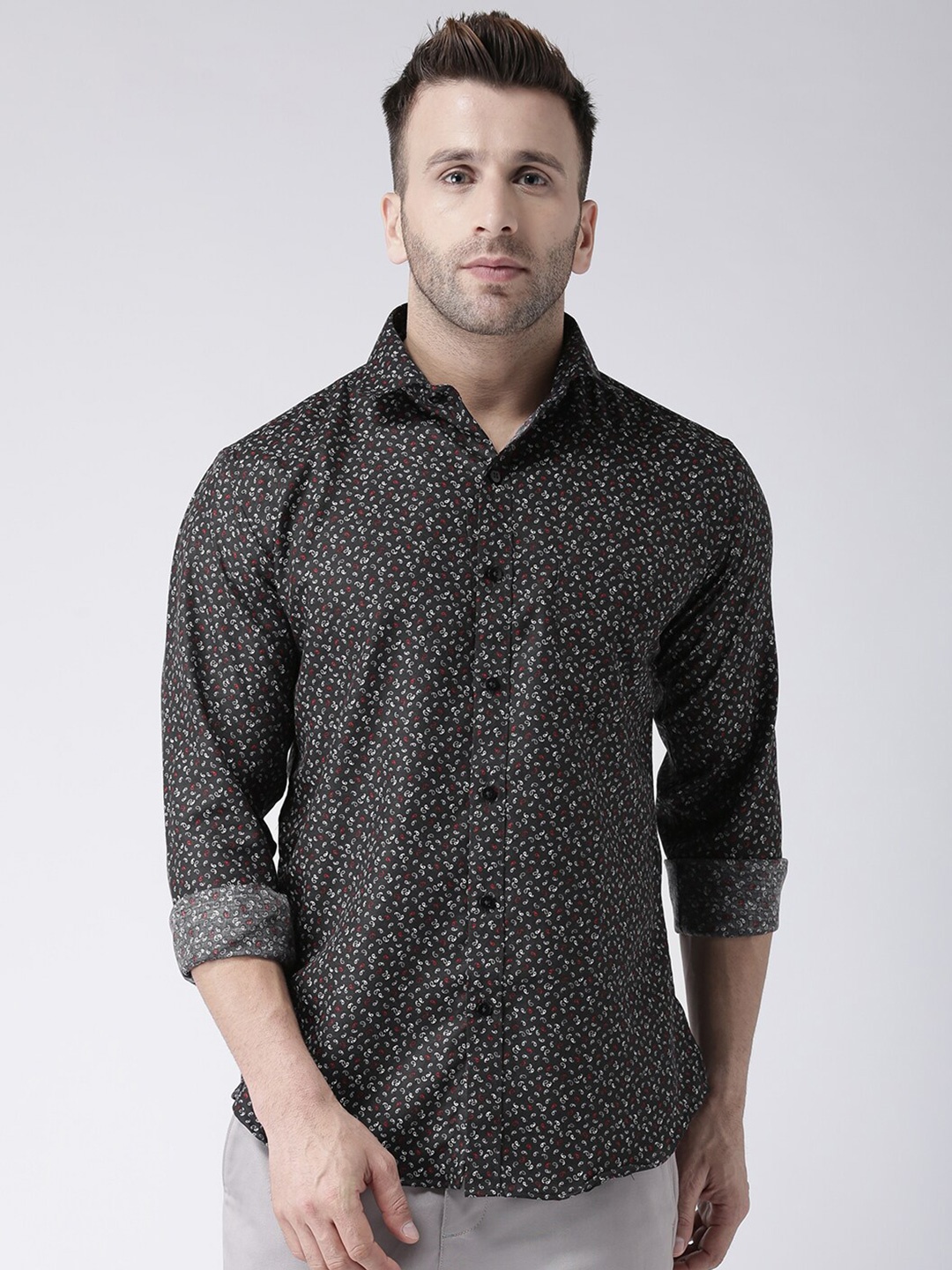 

hangup trend Slim Fit Micro Ditsy Printed Casual Shirt, Black