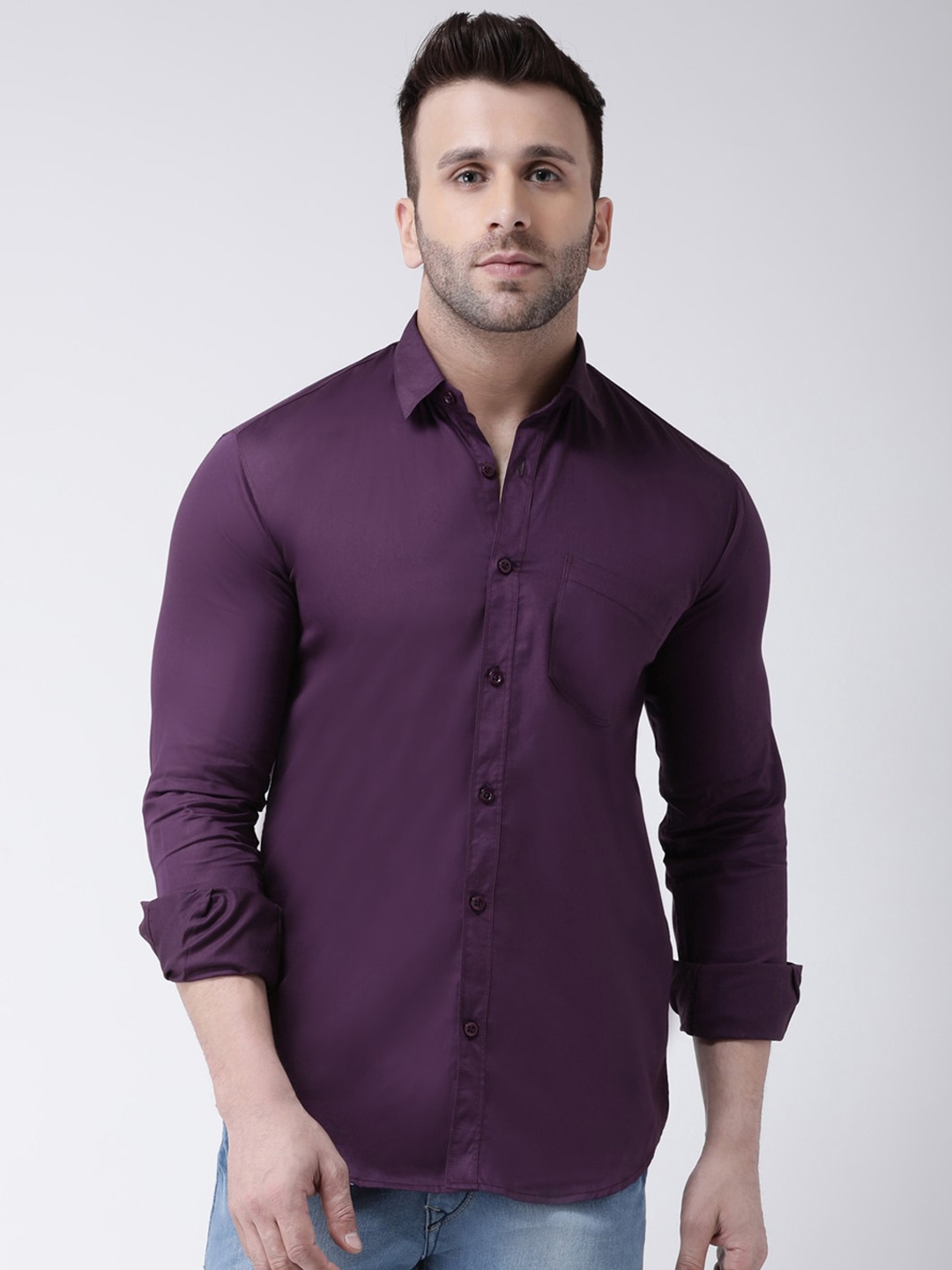 

hangup trend Men Slim Fit Casual Cotton Shirt, Purple
