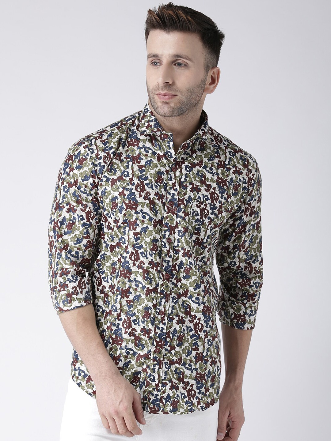 

hangup trend Slim Fit Floral Printed Casual Shirt, White