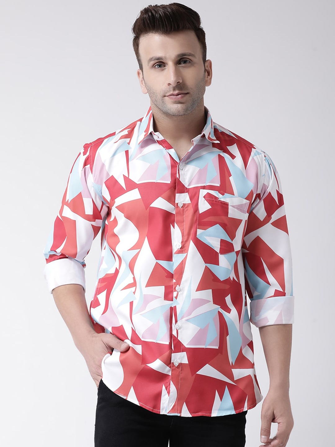 

hangup trend Slim Fit Abstract Printed Casual Shirt, Red