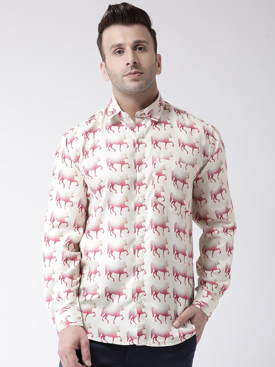 

hangup trend Slim Fit Printed Casual Shirt, Off white