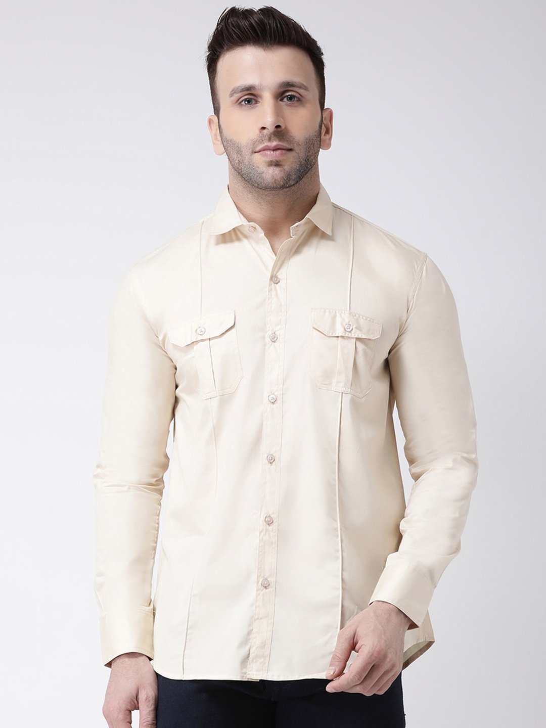 

hangup trend Slim Fit Casual Pure Cotton Shirt, Cream