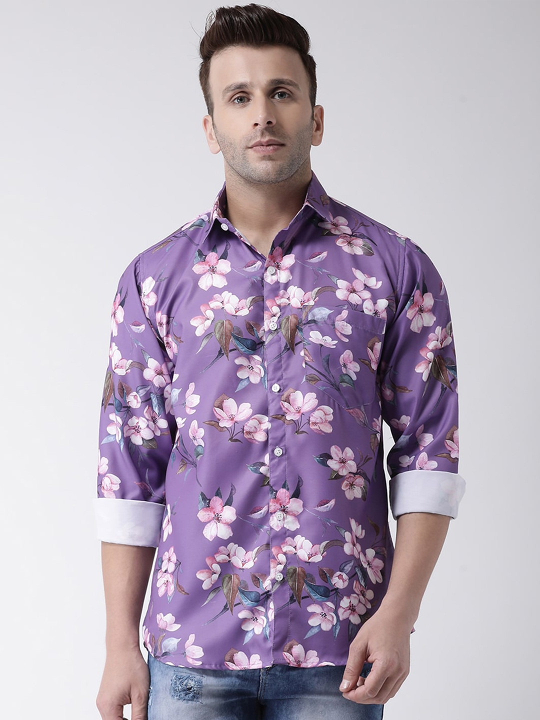 

hangup trend Slim Fit Floral Printed Casual Shirt, Purple