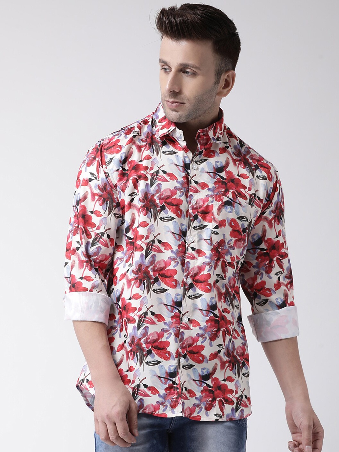 

hangup trend Floral Printed Slim Fit Casual Shirt, White