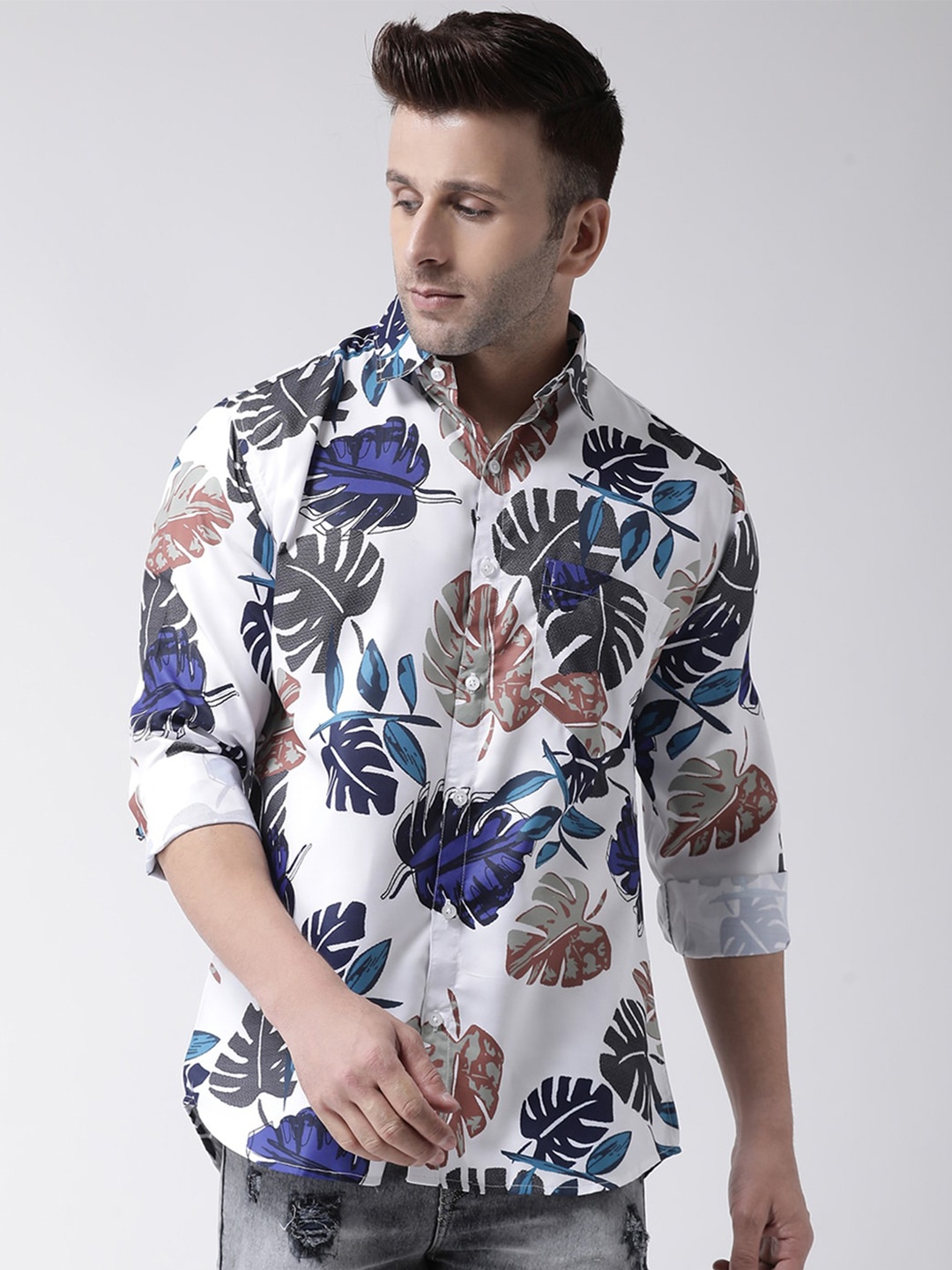 

hangup trend Slim Fit Floral Printed Casual Shirt, White
