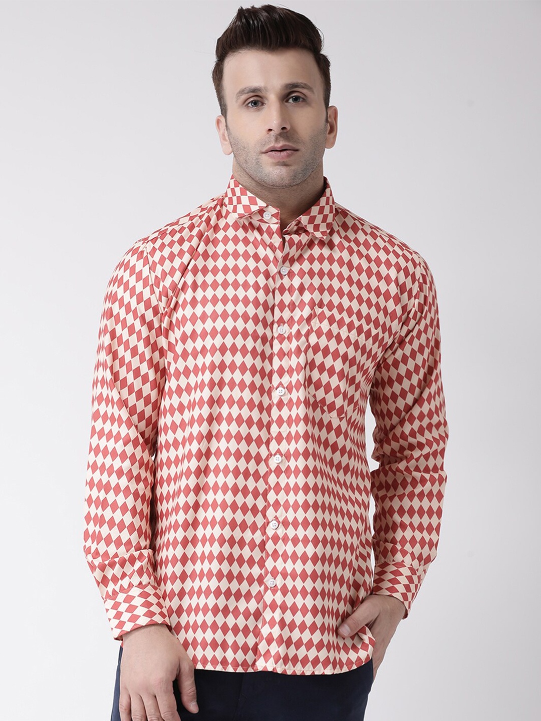 

hangup trend Slim Fit Geometric Printed Casual Shirt, Red