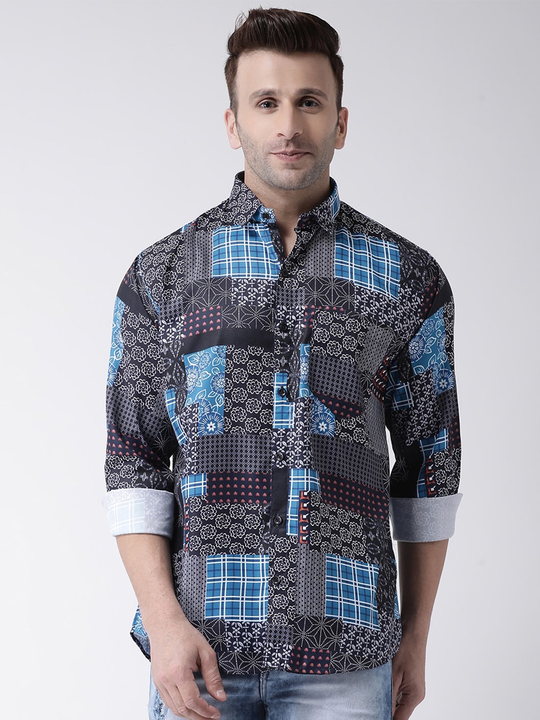 

hangup trend Men Slim Fit Printed Casual Shirt, Black
