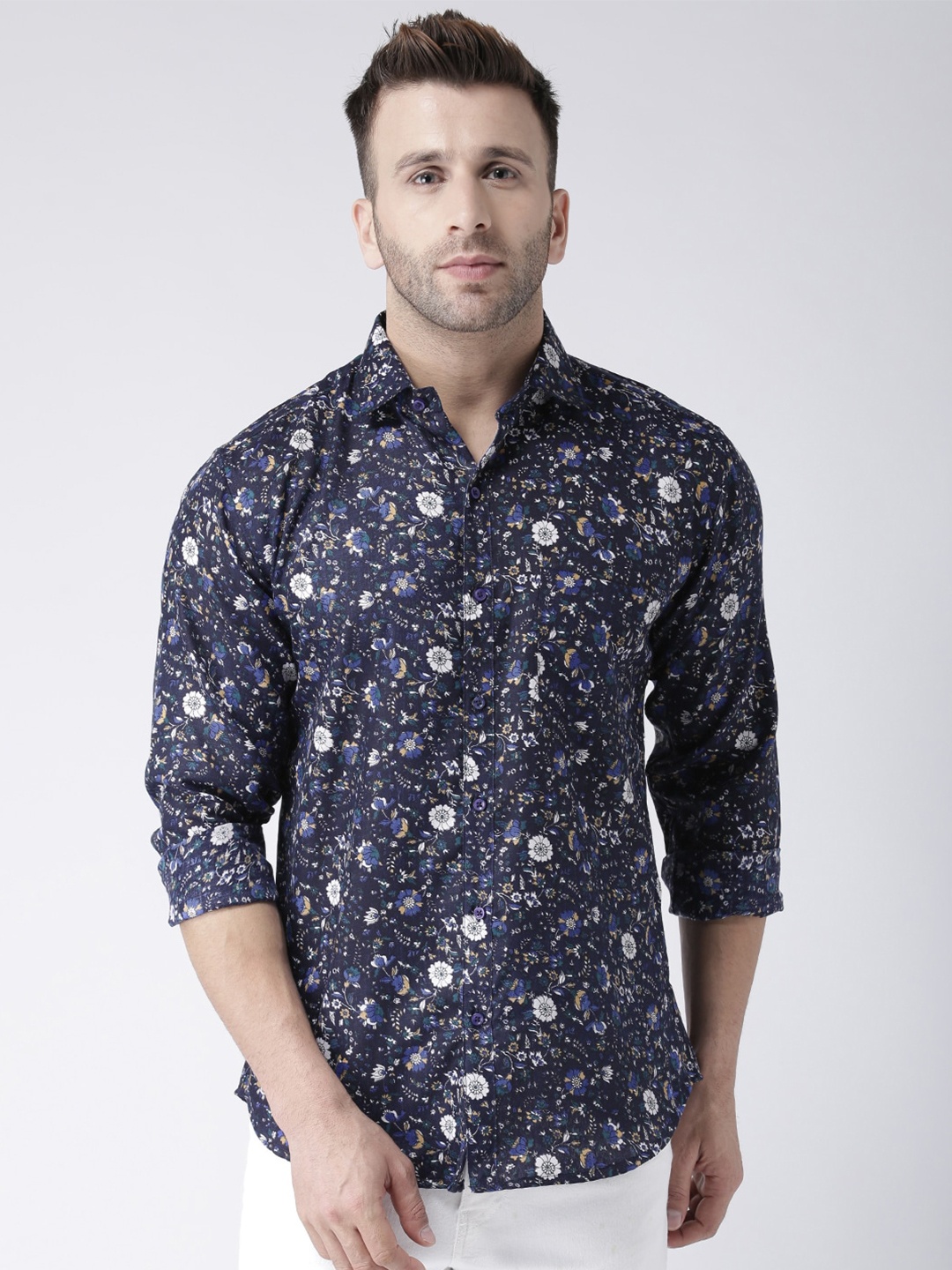 

hangup trend Slim Fit Floral Printed Casual Shirt, Navy blue