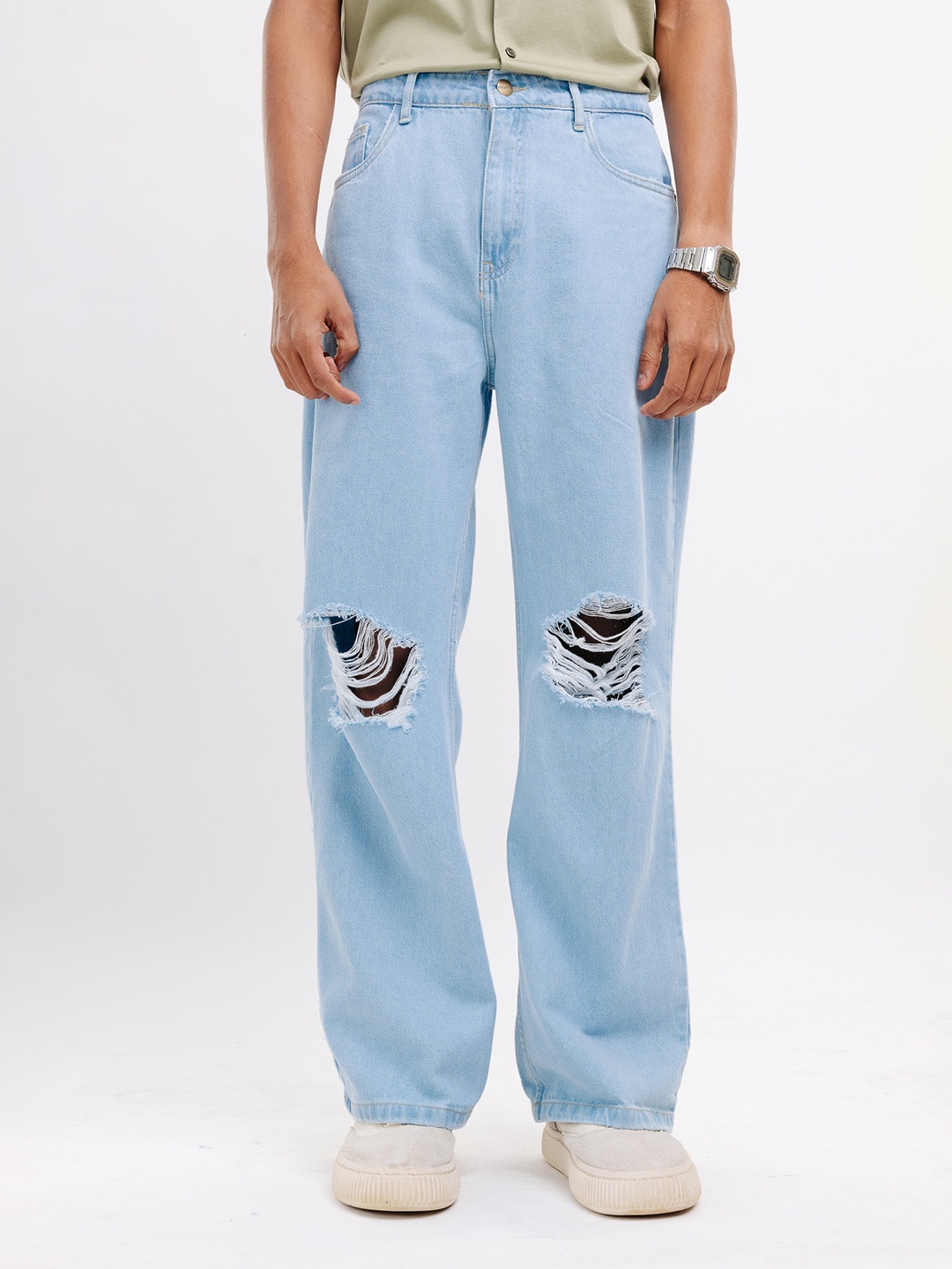 

FREAKINS Men Cotton Wide Leg High-Rise Jeans, Blue