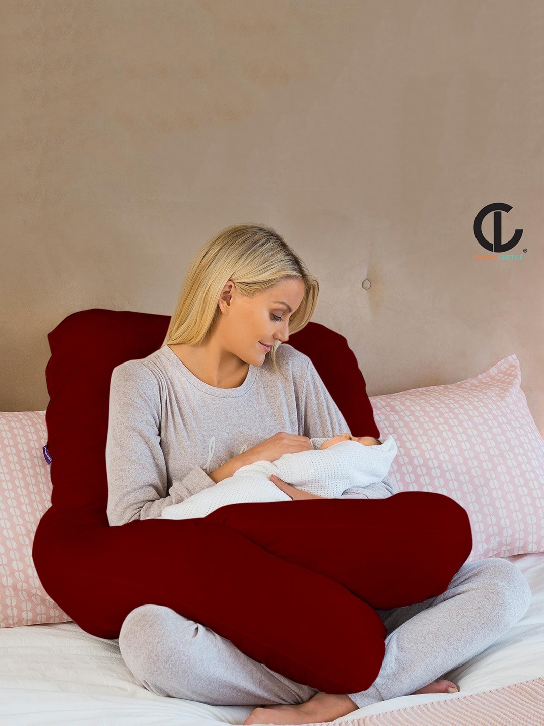 

CURIOUS LIFESTYLE Maroon Maternity Hollow Fiber Pillow With Zip Cover