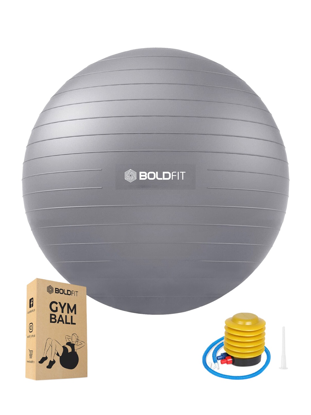 

BOLDFIT Anti-Burst Exercise Gym Balance Ball With Foot Pump, Grey