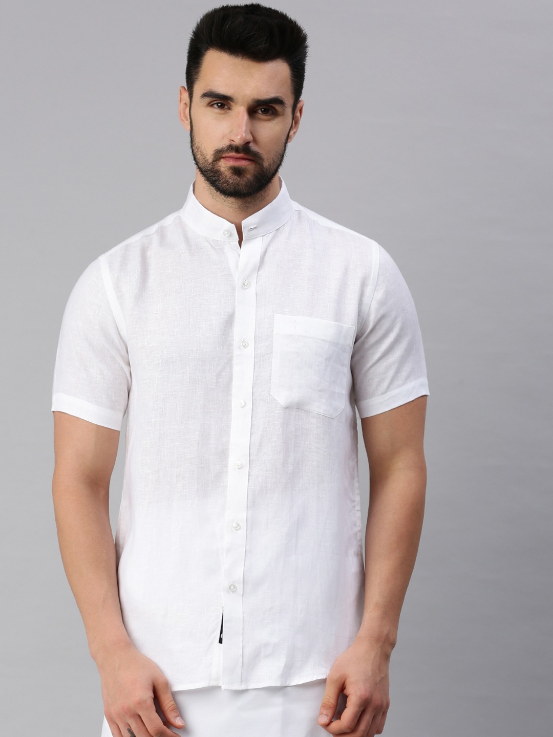

Ramraj Mandarin Collar Casual Shirt, White