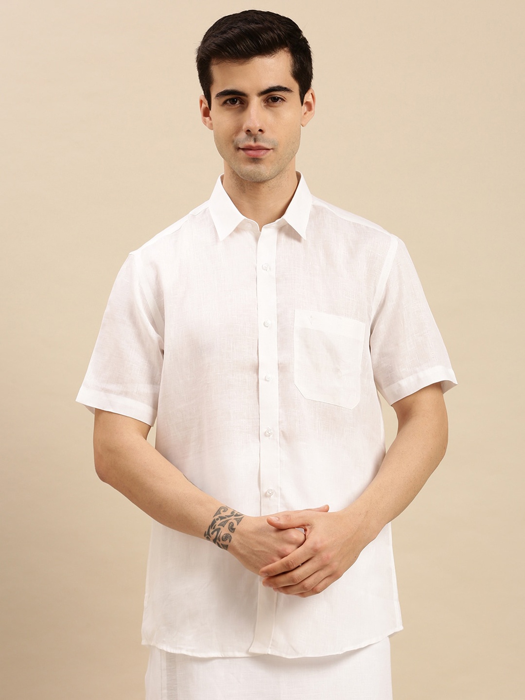 

Ramraj Coolex Starch Finish Cotton Casual Shirt, White