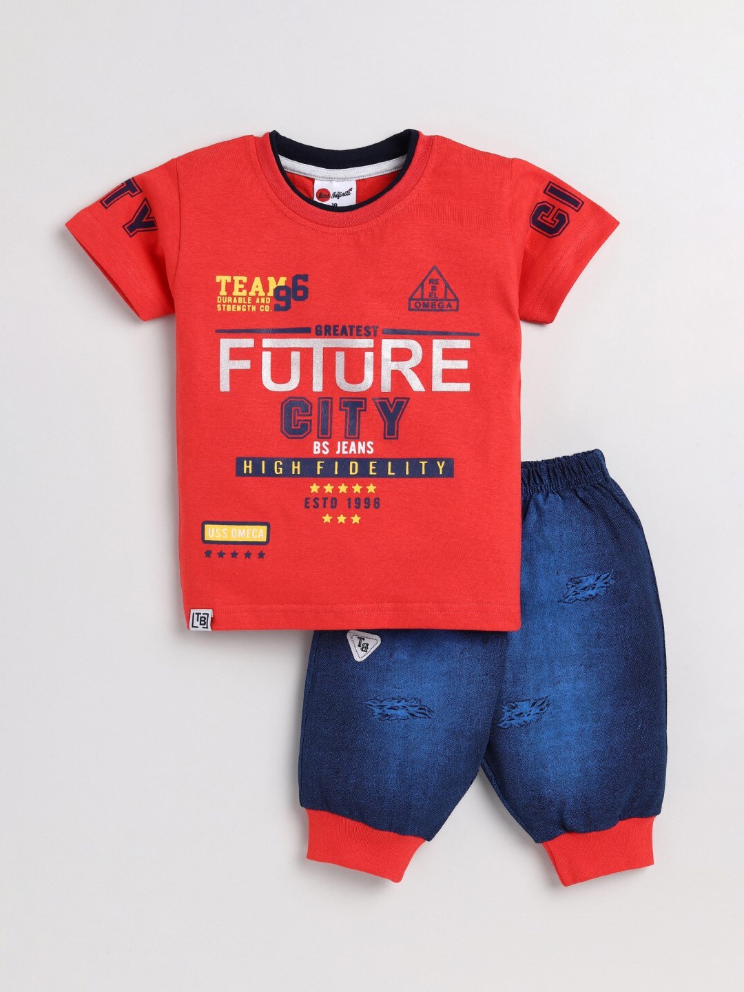 

Mars Infiniti Boys Printed Cotton T-shirt with Trousers, Red