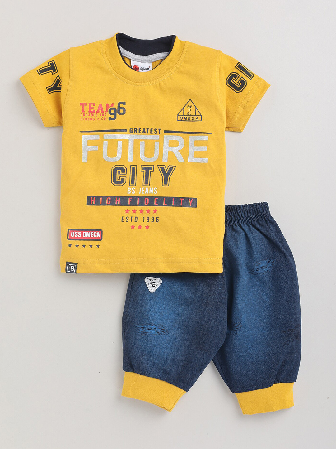 

Mars Infiniti Boys Printed Cotton T-shirt with Trousers, Mustard