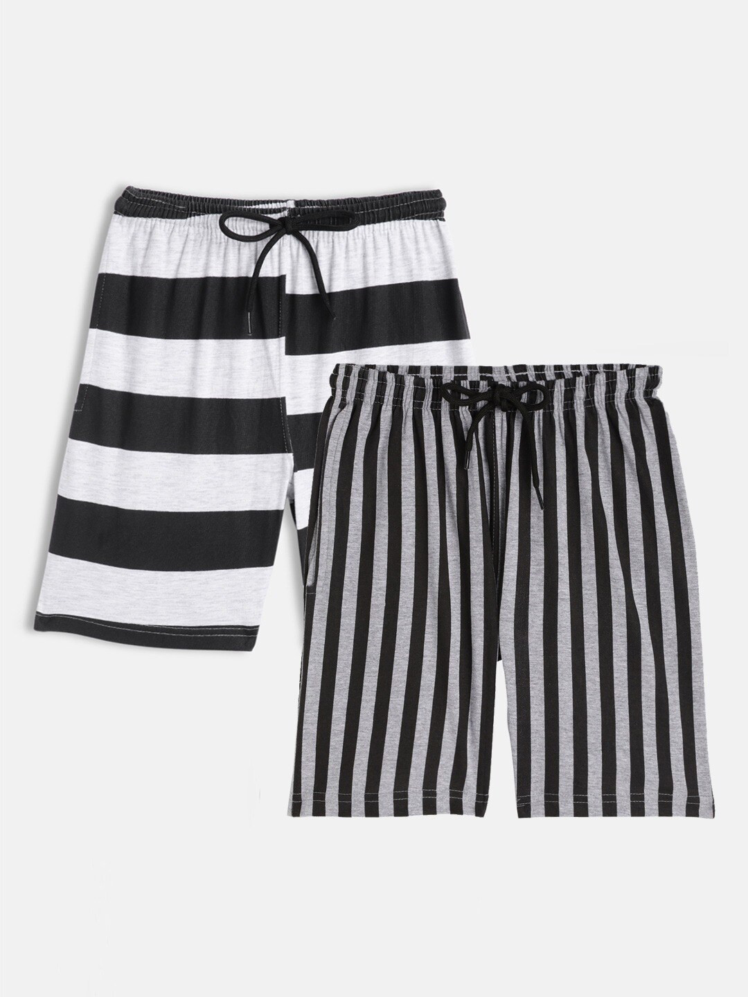 

SEYBIL Girls Pack Of 2 Striped Mid-Rise Lounge Shorts, Grey