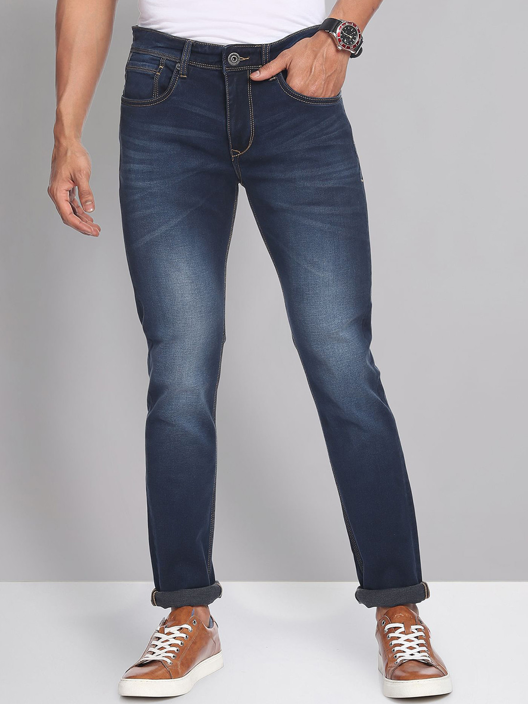 

AD By Arvind Skinny Fit Light Fade Stretchable Jeans, Blue